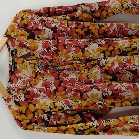 Eddie Bauer autumn colors open front peasant blouse w/tie red brown yellow - Picture 2 of 7